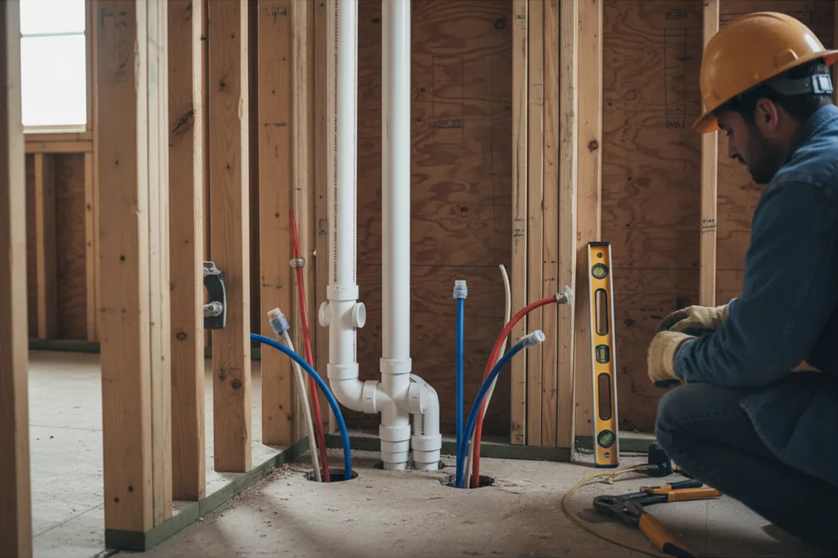 Drain and supply rough-in during Leak Detection in Stennis Space Center